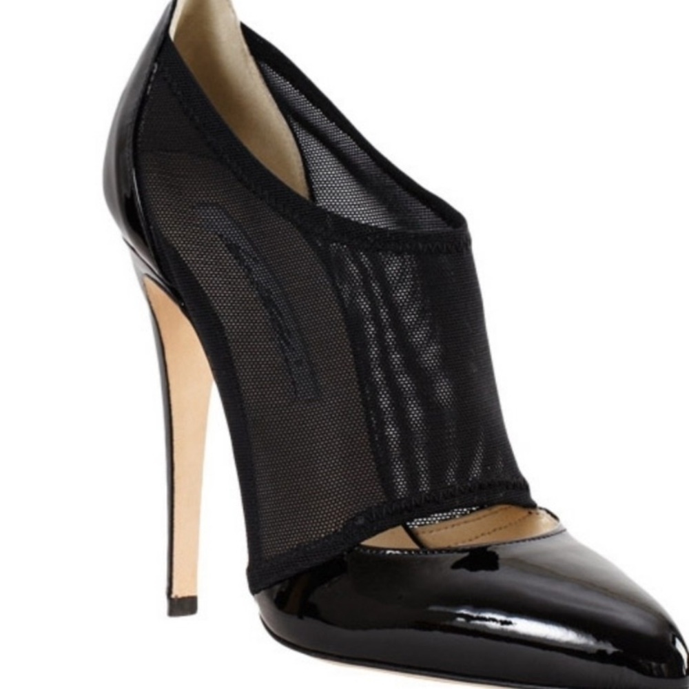 Brian Atwood Monroe Heels Size 37 7 Mesh-Elastic Patent Leather Stiletto Luxury